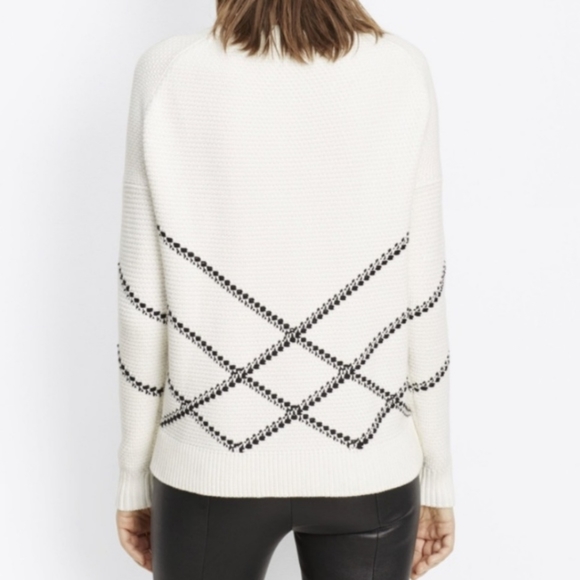 Vince White & Black Striped Cotton Long Sleeve Textured Knit Pull Over Sweater - Picture 3 of 13